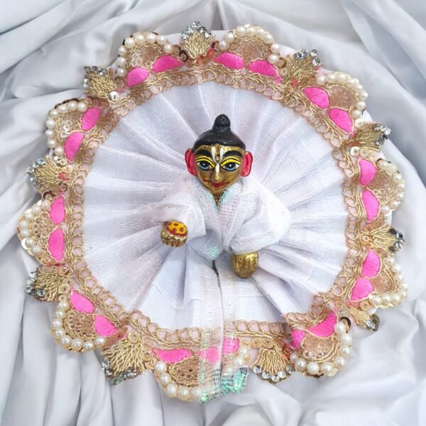 White Poshak with colored Lace design Poshak for God Idols - Image 9