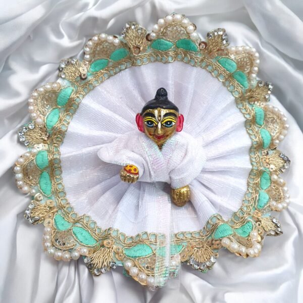 White Poshak with colored Lace design Poshak for God Idols - Image 11