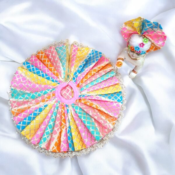 Gota Work Multi colored designer poshak with Pagdi for God Idols - Image 5