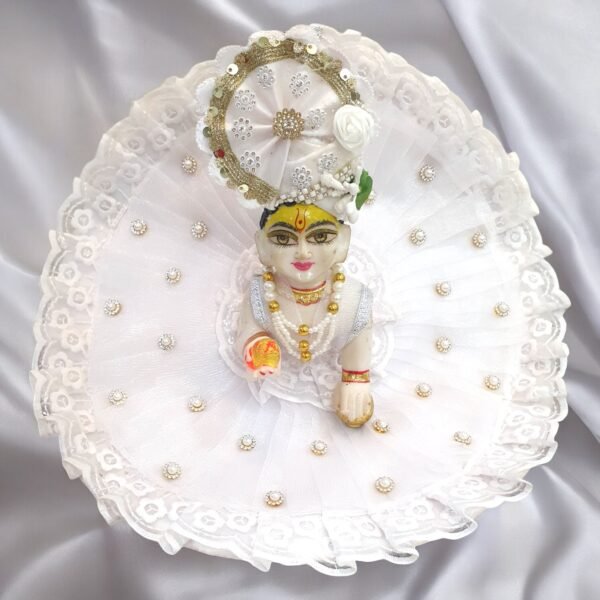 Pure white Fancy Lace designer poshak with Pagdi for God Idols