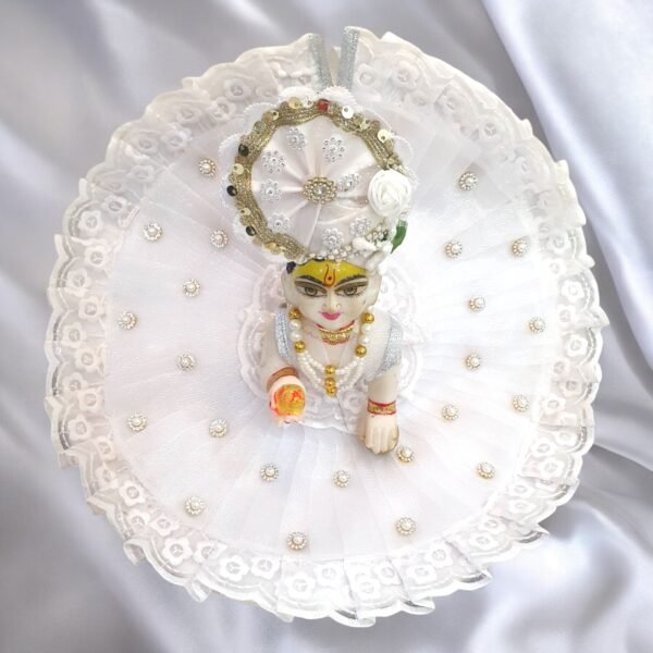 Pure white Fancy Lace designer poshak with Pagdi for God Idols - Image 2