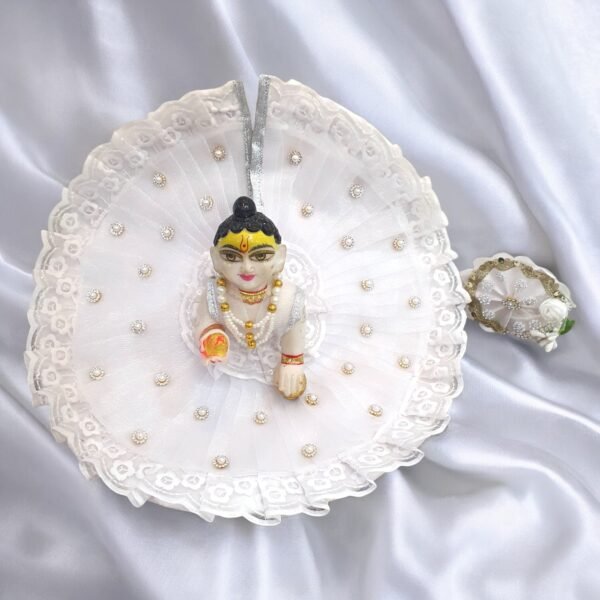 Pure white Fancy Lace designer poshak with Pagdi for God Idols - Image 3