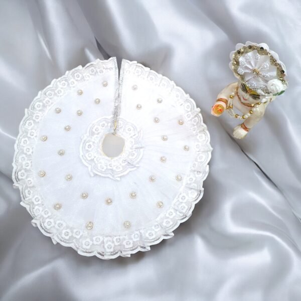 Pure white Fancy Lace designer poshak with Pagdi for God Idols - Image 4