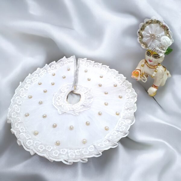 Pure white Fancy Lace designer poshak with Pagdi for God Idols - Image 5
