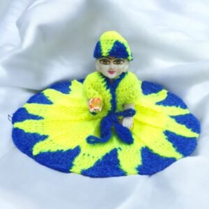 Neon Green with Blue color design Woolen poshak with cap for God idols