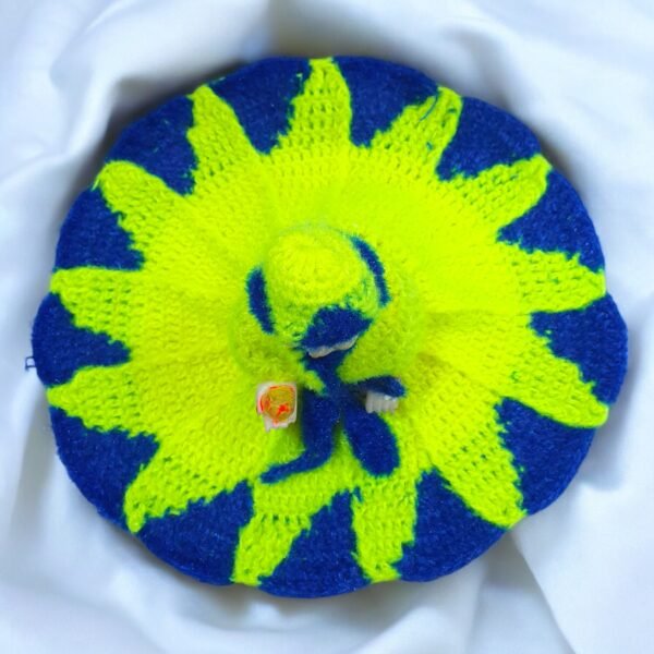 Neon Green with Blue color design Woolen poshak with cap for God idols - Image 2