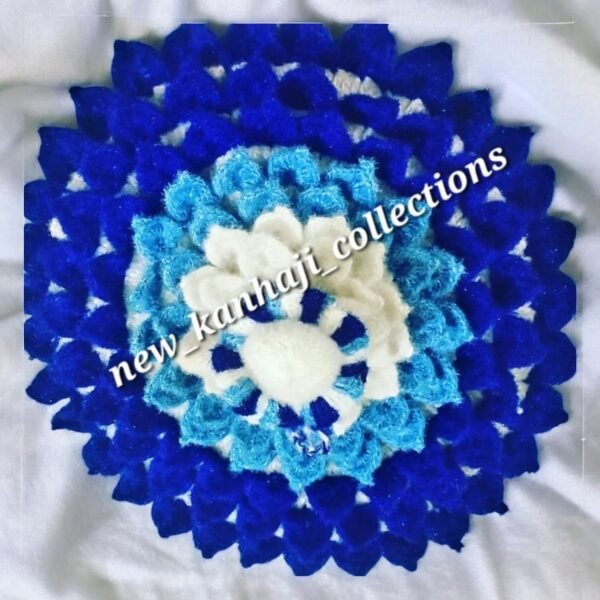 Blue Flower design Woolen poshak with cap for God idols