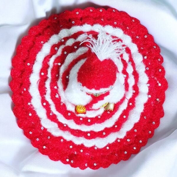 Red- White Woolen poshak with cap for God idols