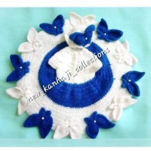 White- Blue Butterfly design Woolen poshak with cap for God idols