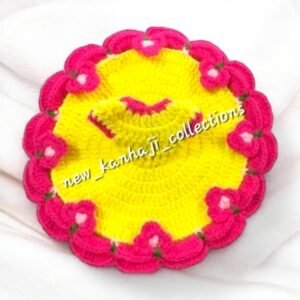 Yellow with Rani Pink Border Woolen poshak for God idols