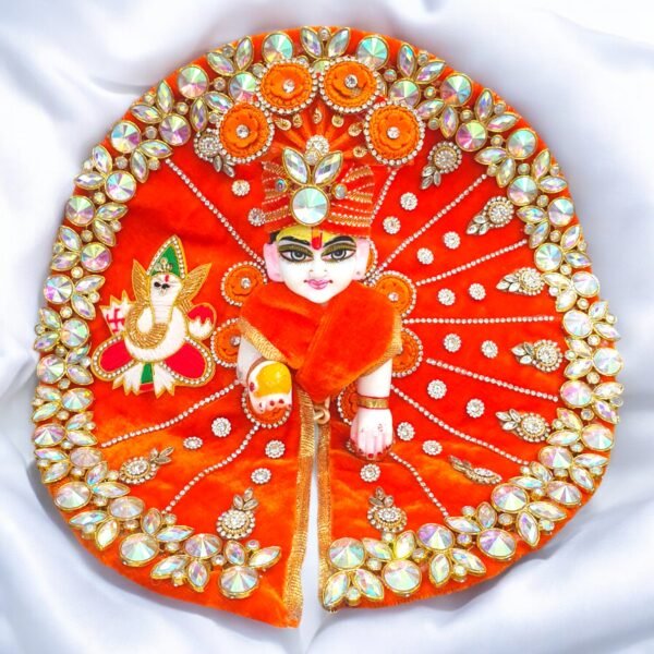 Orange Heavy Velvet Designer Dress For Laddu Gopal Ji With Pagdi