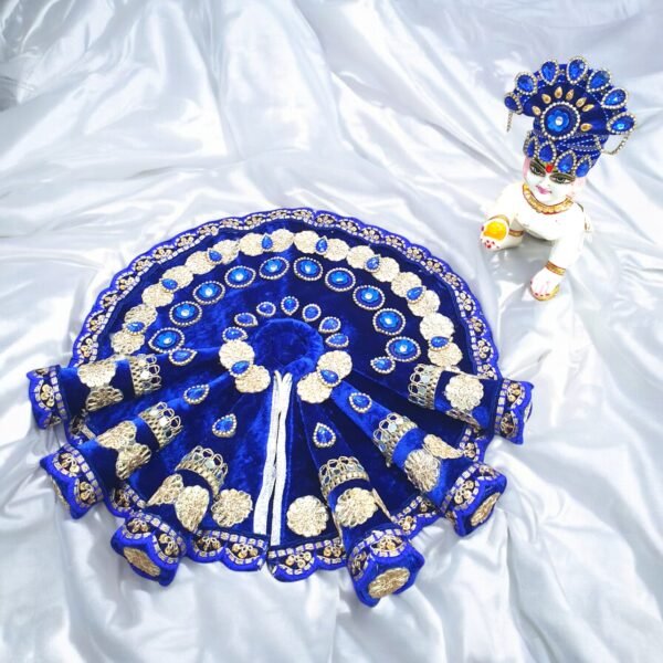 Blue Heavy Velvet Designer Dress For Laddu Gopal Ji With Pagdi - Image 5