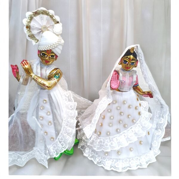 Pure white Poshak with Pagdi for Radha Krishna