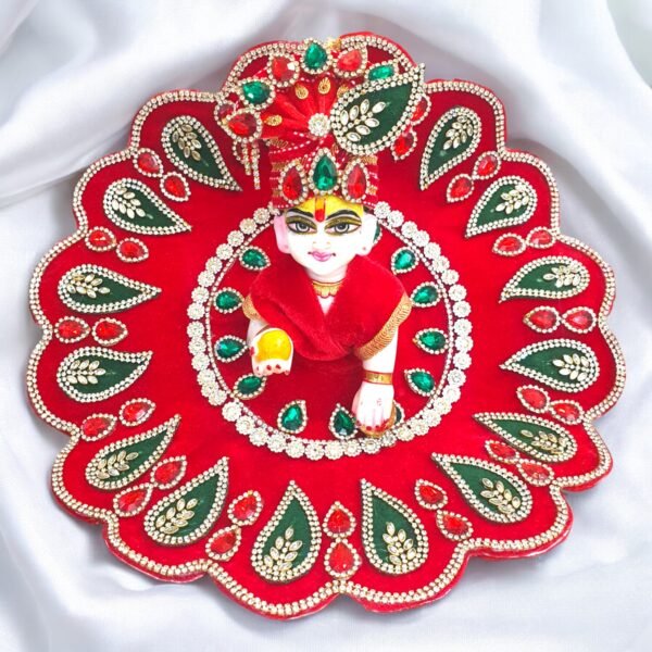 Red cut work Heavy Velvet Designer Dress For Laddu Gopal Ji With Pagdi