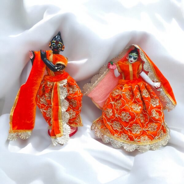 Orange Work Velvet designer Radha Krishna Poshak - Image 2