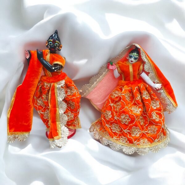 Orange Work Velvet designer Radha Krishna Poshak - Image 3