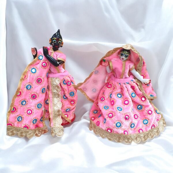 Pink Work Velvet designer Radha Krishna Poshak - Image 2
