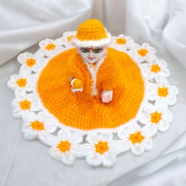Yellow with White Flower Border Woolen poshak for God idols - Image 2