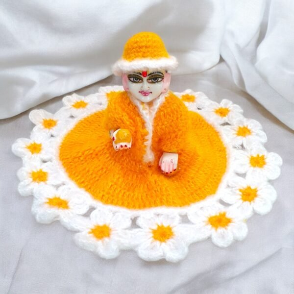 Yellow with White Flower Border Woolen poshak for God idols