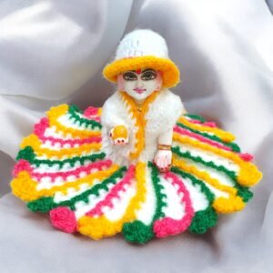 White base with multi lines and flower design border Woolen poshak for God idols