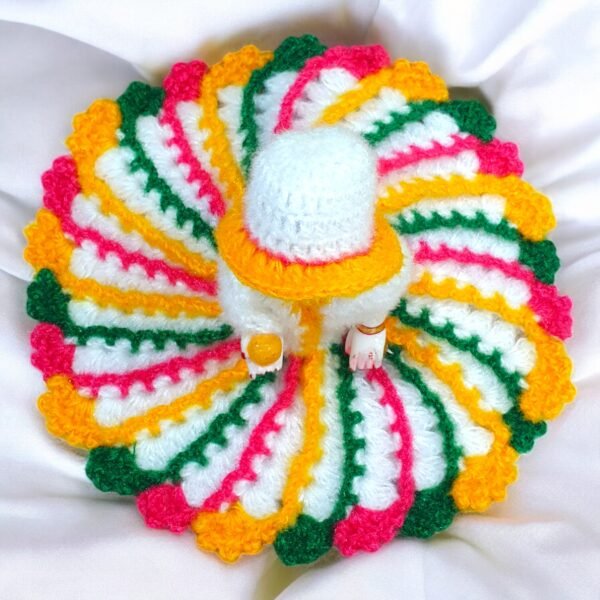 White base with multi lines and flower design border Woolen poshak for God idols - Image 2