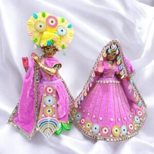 Pink Velvet Heavy Designer Evil Eye Themed Dress for Radha Krishna