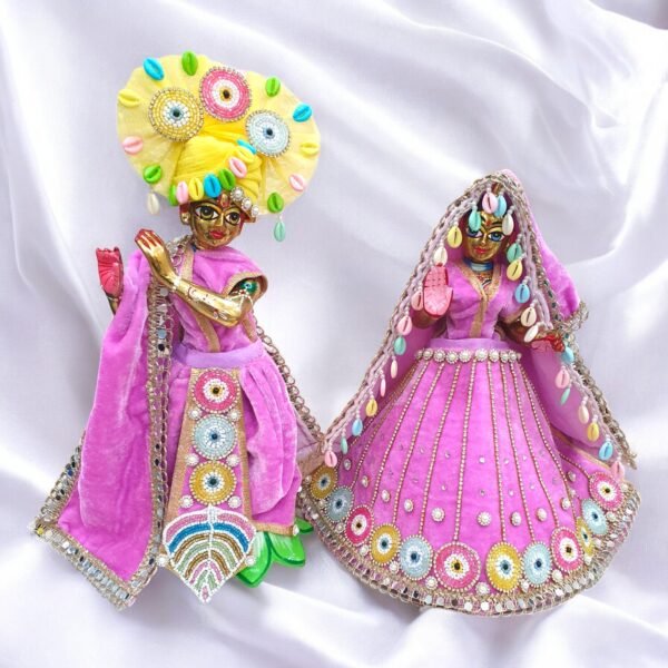 Pink Velvet Heavy Designer Evil Eye Themed Dress for Radha Krishna