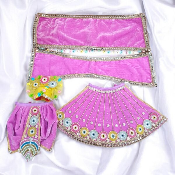Pink Velvet Heavy Designer Evil Eye Themed Dress for Radha Krishna - Image 3