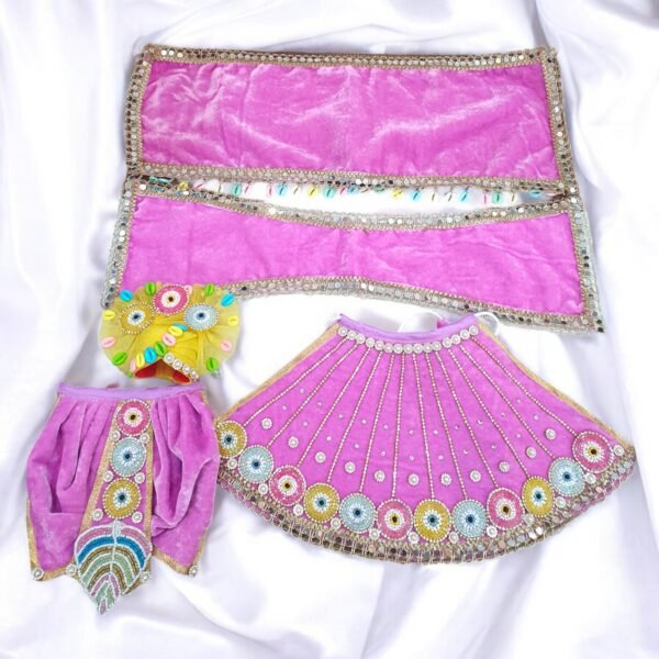 Pink Velvet Heavy Designer Evil Eye Themed Dress for Radha Krishna - Image 4