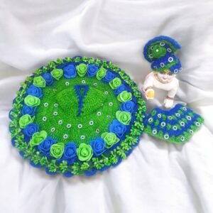 Green Blue woolen designer poshak with ponchu and woolen pagdi for God idols