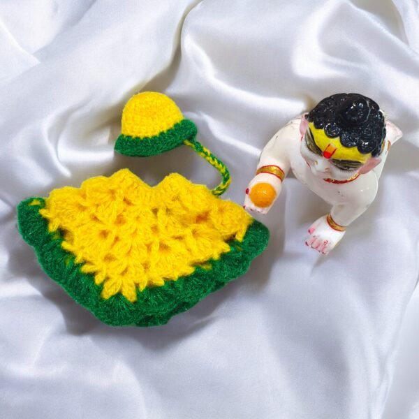 Woolen Ponchu- Yellow base with green bordered with cap for God Idols - Image 2