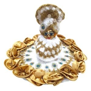 White golden woolen designer poshak with ponchu and woolen pagdi for God idols