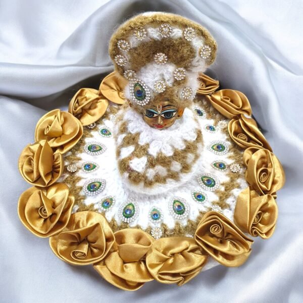 White golden woolen designer poshak with ponchu and woolen pagdi for God idols - Image 2