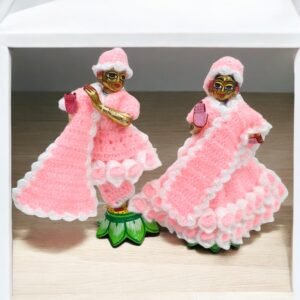 Pink-White Woolen set for Radha Krishna