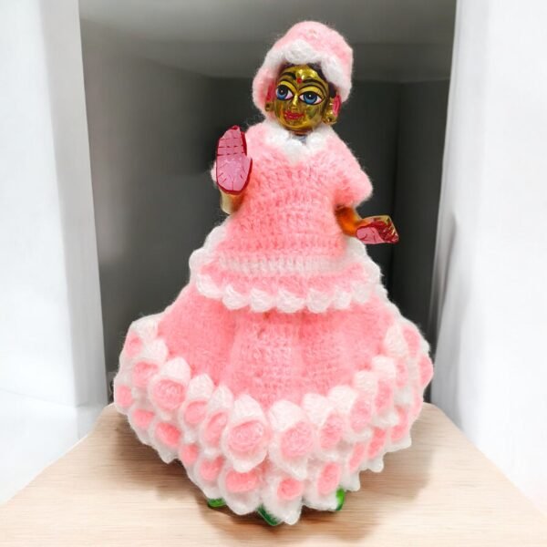 Pink-White Woolen set for Radha Krishna - Image 3