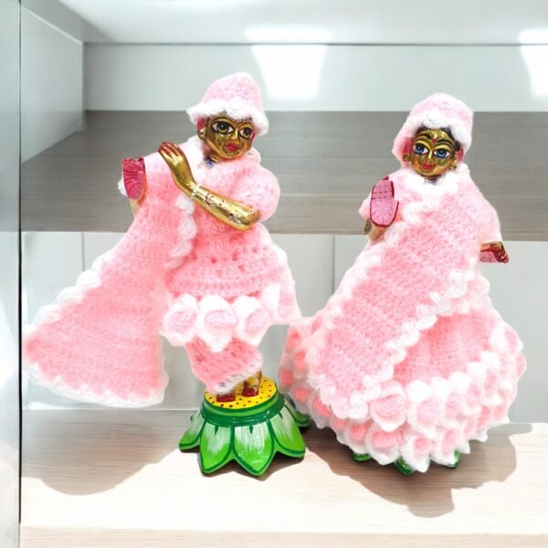 Pink-White Woolen set for Radha Krishna - Image 6