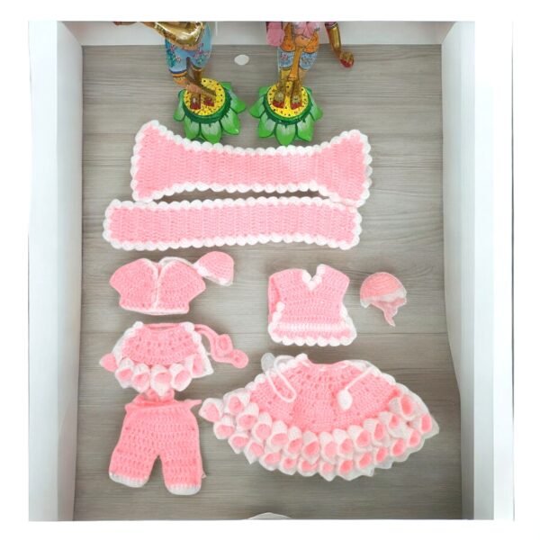 Pink-White Woolen set for Radha Krishna - Image 2