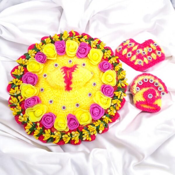 Green Blue woolen designer poshak with ponchu and woolen pagdi for God idols - Image 3
