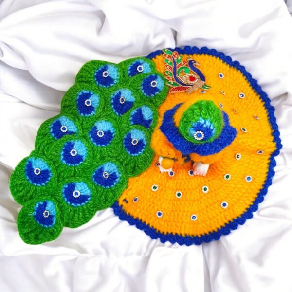 Yellow Morr Pankhi Design woolen designer poshak Cap for God idols - Image 3