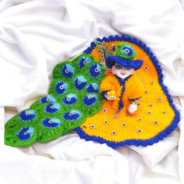 Yellow Morr Pankhi Design woolen designer poshak Cap for God idols