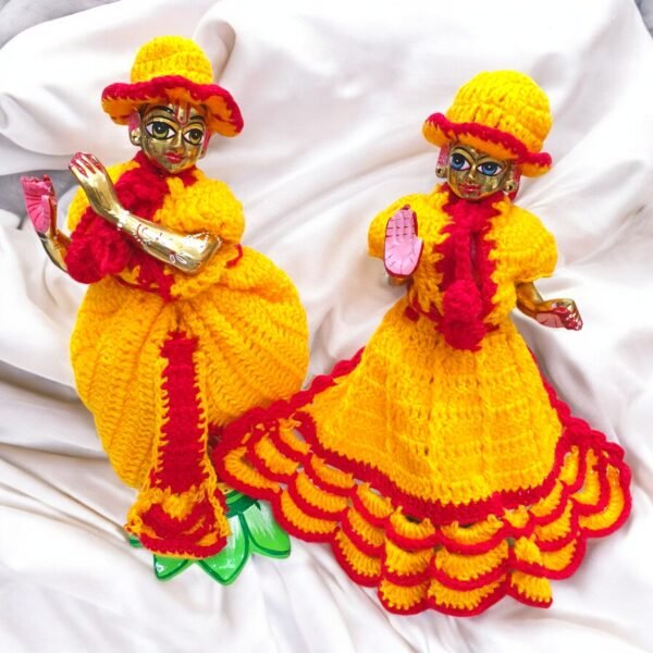 Yellow-Red Woolen set for Radha Krishna
