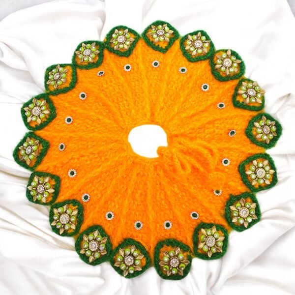 Yellow Designer Woolen poshak with cap for God idols - Image 2