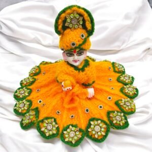 Yellow Designer Woolen poshak with cap for God idols
