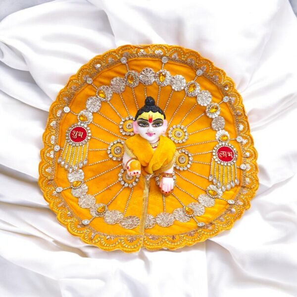 New Yellow Shubh-Labh Heavy Velvet Designer Poshak with Pagdi for God Idols - Image 2