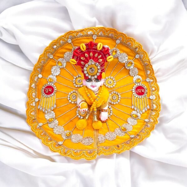 New Yellow Shubh-Labh Heavy Velvet Designer Poshak with Pagdi for God Idols