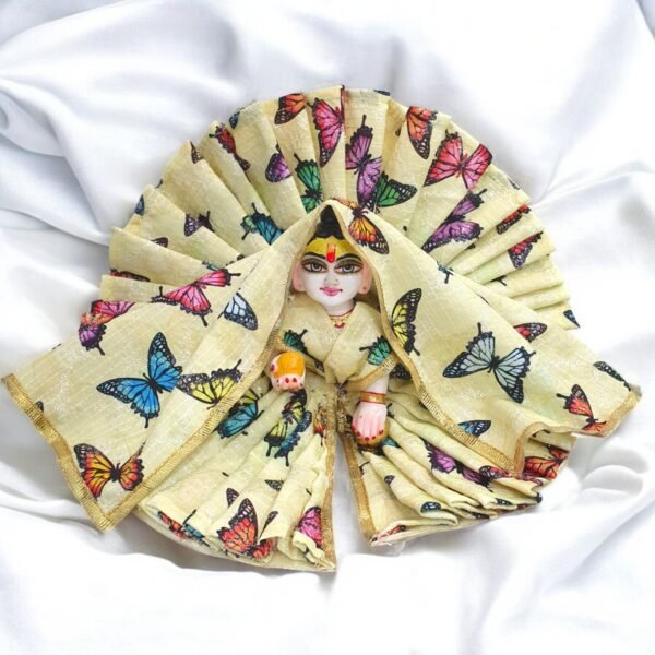 Butterfly Print Cotton Glitter Poshak with Dupatta For Bal Radha Rani