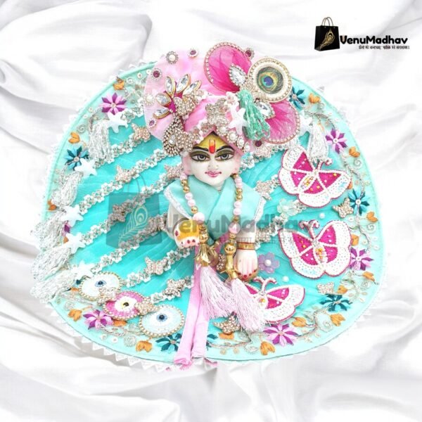 Aqua color Butterfly Designer Poshak with Pagdi for God Idols