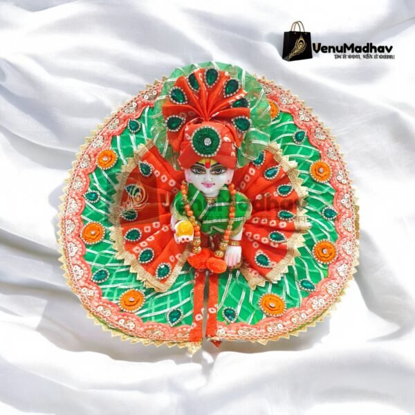 Green-Orange two sided lehnga Designer Poshak with Pagdi for God Idols
