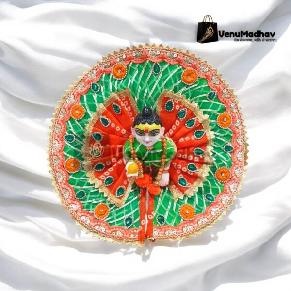 Green-Orange two sided lehnga Designer Poshak with Dupatta for God Idols - Image 2
