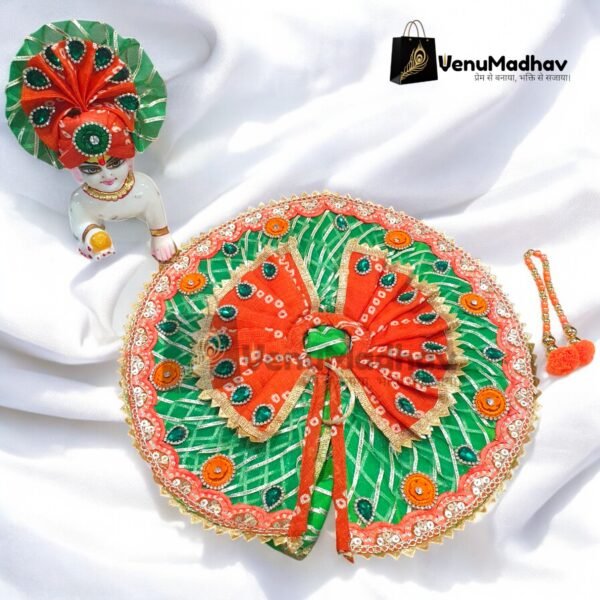 Green-Orange two sided lehnga Designer Poshak with Pagdi for God Idols - Image 3